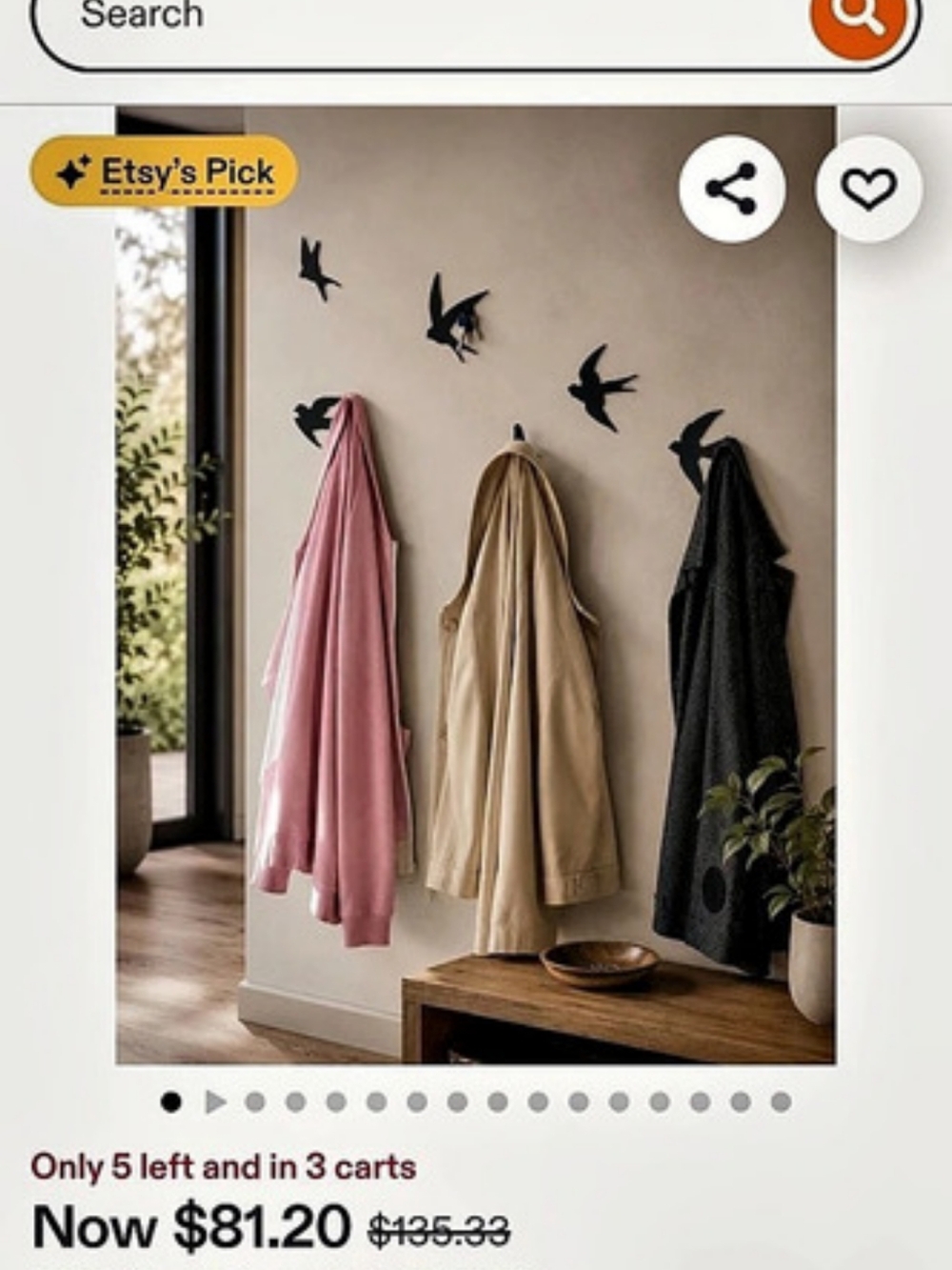 Vestav Set swallow coat hooks wall mount Black